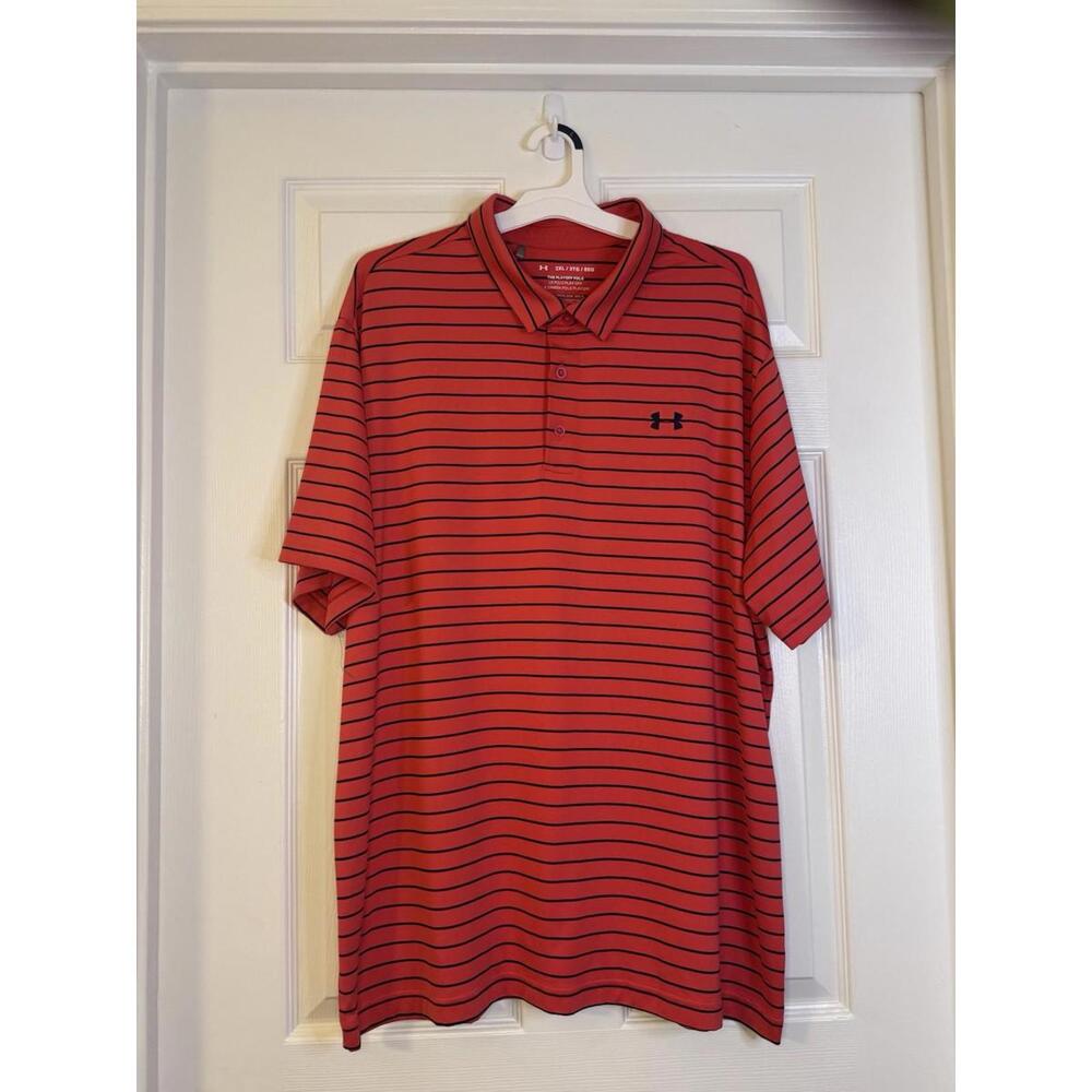 Under Armour Men's Red Striped Performance Polo Shirt Size 2XL